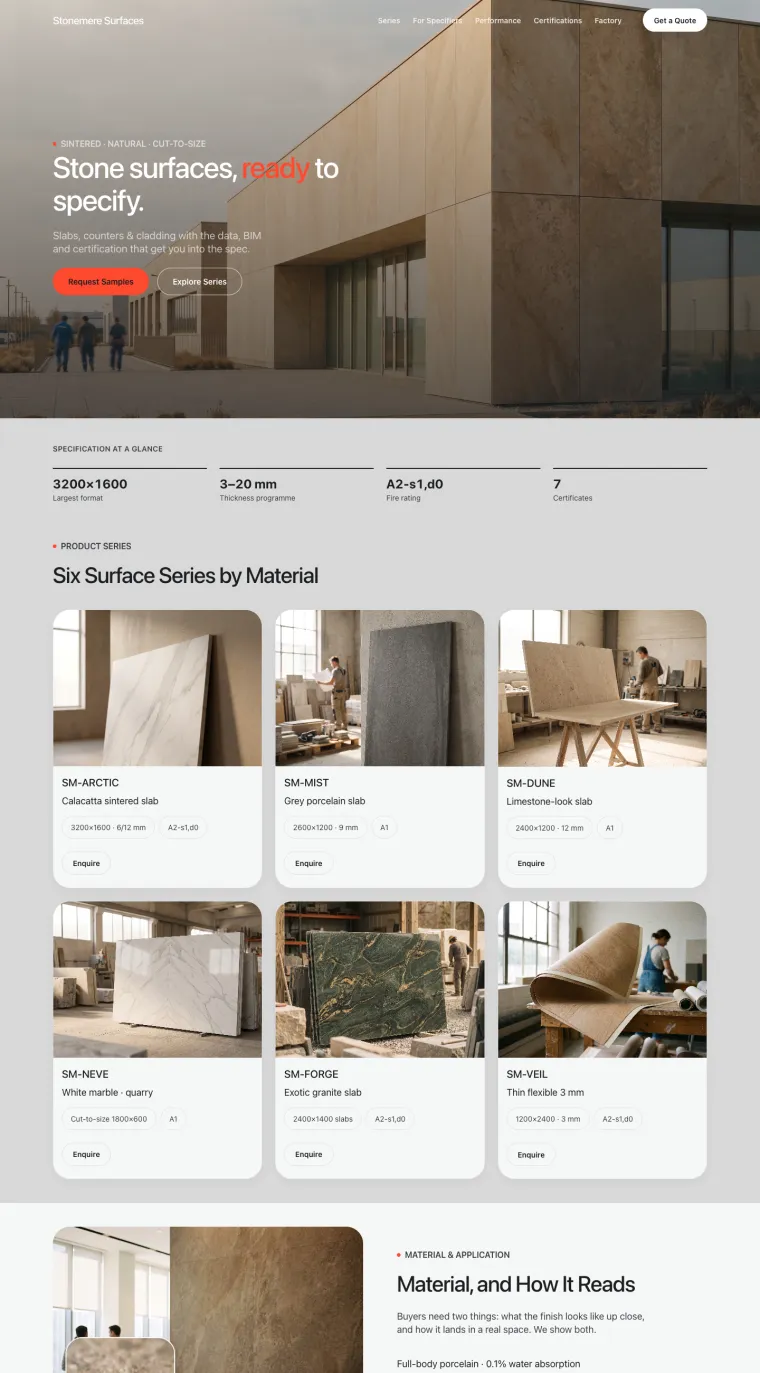 Stonemere Surfaces 首页预览
